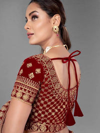 Thumbnail for Myra Musturd Heavy Embroidered Soft Net and Velvet bridal Lehenga - Distacart