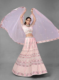 Thumbnail for Beautiful Pink Heavy Embroidered Soft Net Bridal