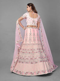 Thumbnail for Beautiful Pink Heavy Embroidered Soft Net Bridal Lehenga