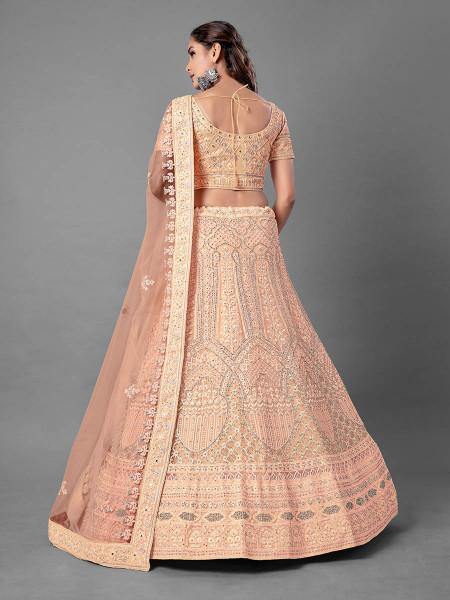 Myra Peach Heavy Embroidered Soft Net bridal Lehenga - Distacart