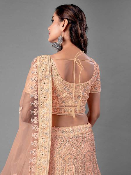 Myra Peach Heavy Embroidered Soft Net bridal Lehenga - Distacart