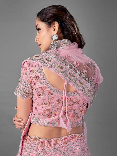 Myra Pink Heavy Embroidered Soft Net bridal Lehenga - Distacart