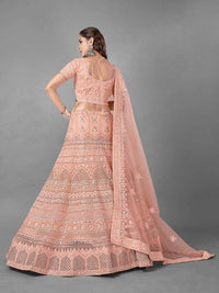 Thumbnail for Beautiful Peach Heavy Embroidered Soft Net Bridal Lehenga