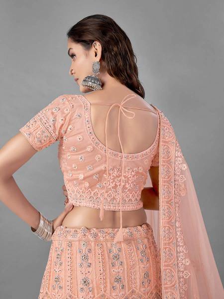 Myra Beautiful Peach Heavy Embroidered Soft