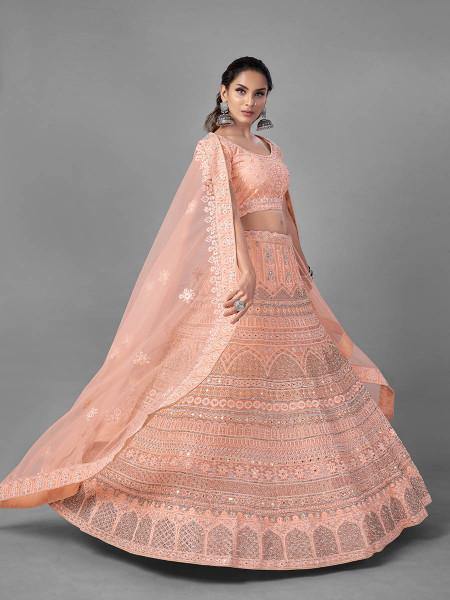 Beautiful Peach Heavy Soft Net Bridal Lehenga