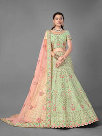 Thumbnail for Beautiful Pista Heavy Embroidered Art Silk Bridal