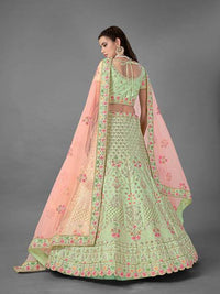 Thumbnail for Myra Beautiful Pista Heavy Embroidered Art Silk Bridal Lehenga online