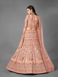 Thumbnail for Myra Peach Heavy Embroidered Satin Bridal Lehenga