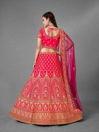 Thumbnail for Myra Pink Heavy Embroidered Satin bridal Lehenga - Distacart