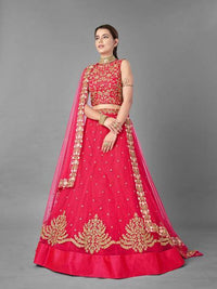 Thumbnail for Myra Red Heavy Embroidered Soft Net bridal Lehenga - Distacart
