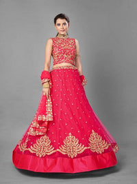 Thumbnail for Myra Red Heavy Embroidered Soft Net bridal Lehenga - Distacart