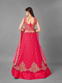 Thumbnail for Myra Red Heavy Embroidered Soft Net bridal Lehenga - Distacart