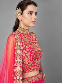 Thumbnail for Myra Red Heavy Embroidered Soft Net bridal Lehenga - Distacart