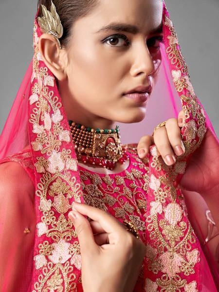 Myra Red Heavy Embroidered Soft Net bridal Lehenga - Distacart