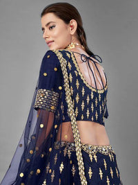 Thumbnail for Navy Blue Heavy Embroidered Art Silk Bridal Lehenga