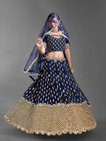Thumbnail for Myra Navy Blue Heavy Embroidered Art Silk bridal Lehenga - Distacart