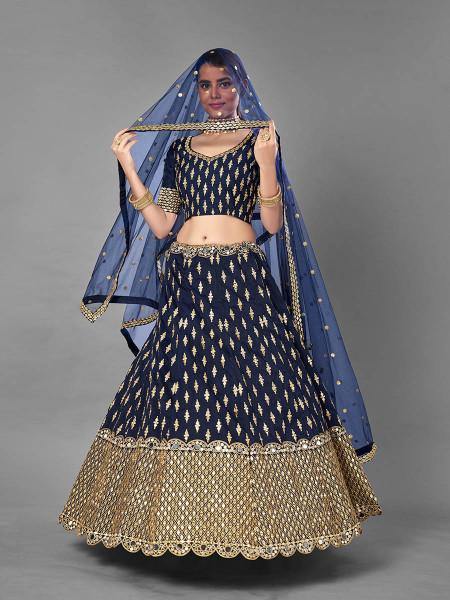 Myra Navy Blue Heavy Embroidered