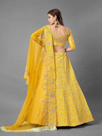 Thumbnail for Myra Yellow Heavy Embroidered Art Silk Bridal Lehenga
