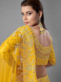 Thumbnail for Myra Yellow Heavy Embroidered Art Silk Bridal Lehenga