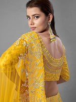 Thumbnail for Myra Yellow Heavy Embroidered Art Silk bridal Lehenga - Distacart