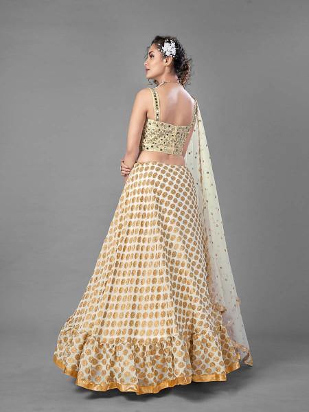 Myra White Heavy Embroidered Viscose Silk Bridal Lehenga