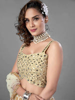 Thumbnail for Myra White Heavy Embroidered Viscose Silk bridal Lehenga - Distacart
