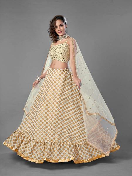 Myra White Heavy Embroidered Viscose Silk Bridal Lehenga