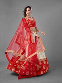Thumbnail for Myra Red Heavy Embroidered Art Silk & Jaquard Bridal Lehenga