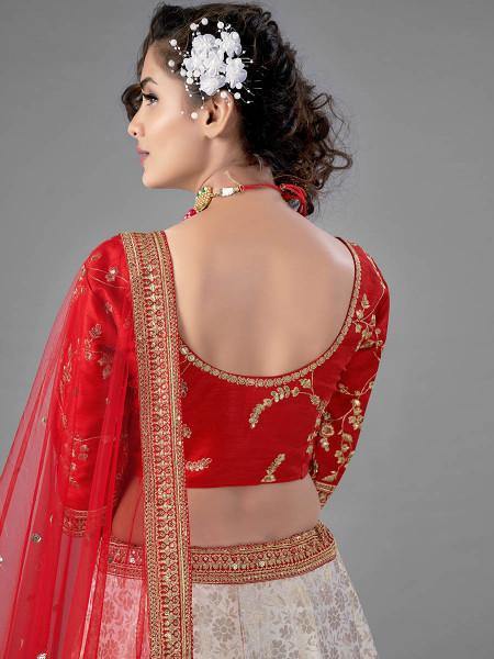 Myra Red Heavy Embroidered Art Silk & Jaquard Bridal Lehenga