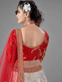 Thumbnail for Myra Red Heavy Embroidered Art Silk & Jaquard Bridal Lehenga