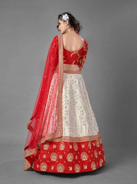 Thumbnail for Myra Red Heavy Embroidered Art Silk & Jaquard Bridal Lehenga
