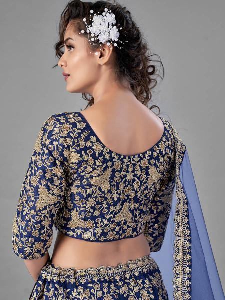 Myra Blue Heavy Embroidered Art Silk Bridal Lehenga online