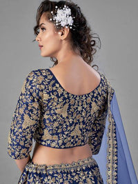 Thumbnail for Myra Blue Heavy Embroidered Art Silk Bridal Lehenga online