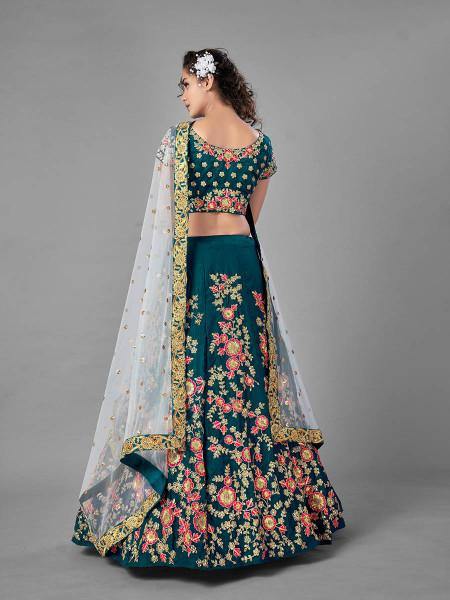Myra Rama Green Heavy Embroidered Satin Velvet Bridal Lehenga
