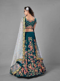 Thumbnail for Myra Rama Green Heavy Embroidered Satin Velvet Bridal Lehenga