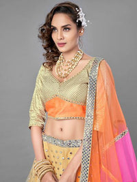 Thumbnail for Myra Beige Heavy Embroidered Soft Net Bridal Lehenga