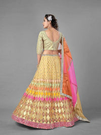 Thumbnail for Myra Beige Heavy Embroidered Soft Net Bridal Lehenga