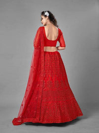 Thumbnail for Myra Red Heavy Embroidered Art Silk bridal Lehenga - Distacart
