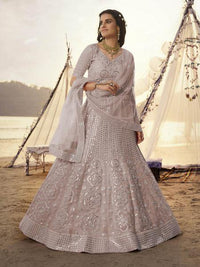 Thumbnail for Myra Dusty Pink Embroidered Organza Bridal Lehenga