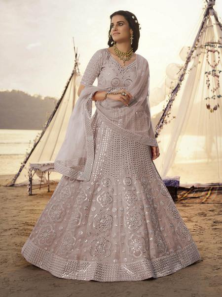 Myra Dusty Pink Embroidered Organza Bridal Lehenga