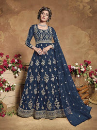 Thumbnail for Myra Navy Blue Heavy Embroidered Butterfly Net Anarkali Suit