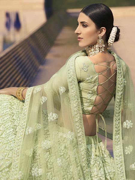Beautiful Green Heavy Embroidered Soft Net Bridal Lehenga