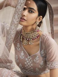 Thumbnail for Myra Mauve Heavy Embroidered Soft Net bridal Lehenga - Distacart