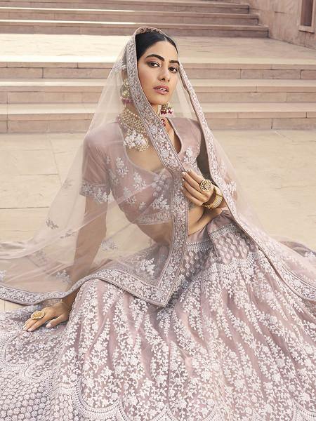 Myra Beautiful Mauve Heavy Embroidered Soft Net Bridal Lehenga Online