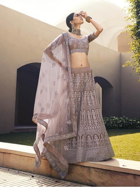 Myra Mauve Heavy Embroidered Soft Net Bridal Lehenga online