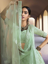 Thumbnail for Green Heavy Embroidered Soft Net Bridal Lehenga