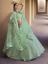 Thumbnail for Myra Green Heavy Embroidered Soft Net Bridal Lehenga online