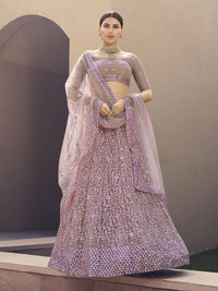Thumbnail for Myra Lilac Heavy Embroidered Soft Net Bridal Lehenga