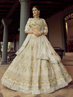 Thumbnail for Myra Beautiful Off White Heavy Embroidered Georgette Traditional Bridal Lehenga