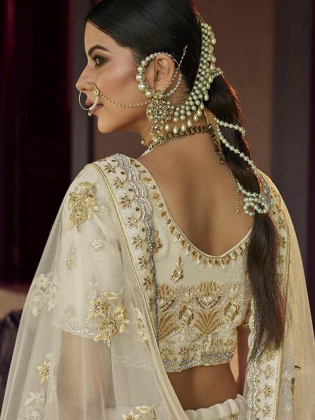 Beautiful Off White Heavy Embroidered Georgette Traditional Bridal